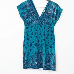 L8ter Boho Paisley V-Neck Mini Dress Large